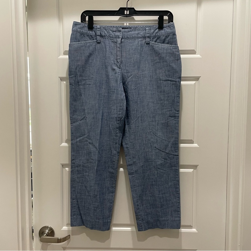 Lands' End Blue Chambray 100% Cotton Cropped Capri Slim Leg Pants 4P